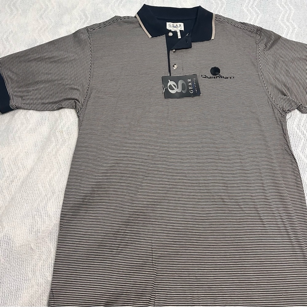 Gear For Sport Black & Tan Preppy Striped Men’s Polo. NWT
Size M